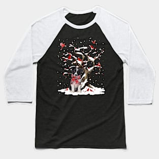 Border Collie Scarf Cardinal Snow Christmas Baseball T-Shirt